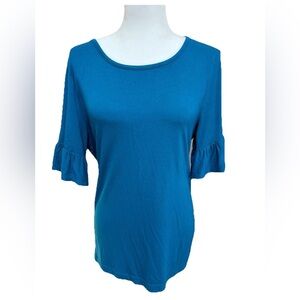 Philosophy Ruffle Sleeve Teal Blue Shirt Women's Large